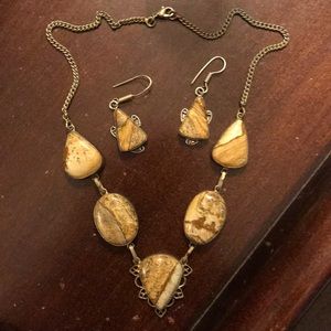 Jasper Necklace & Earrings In Sterling Silver